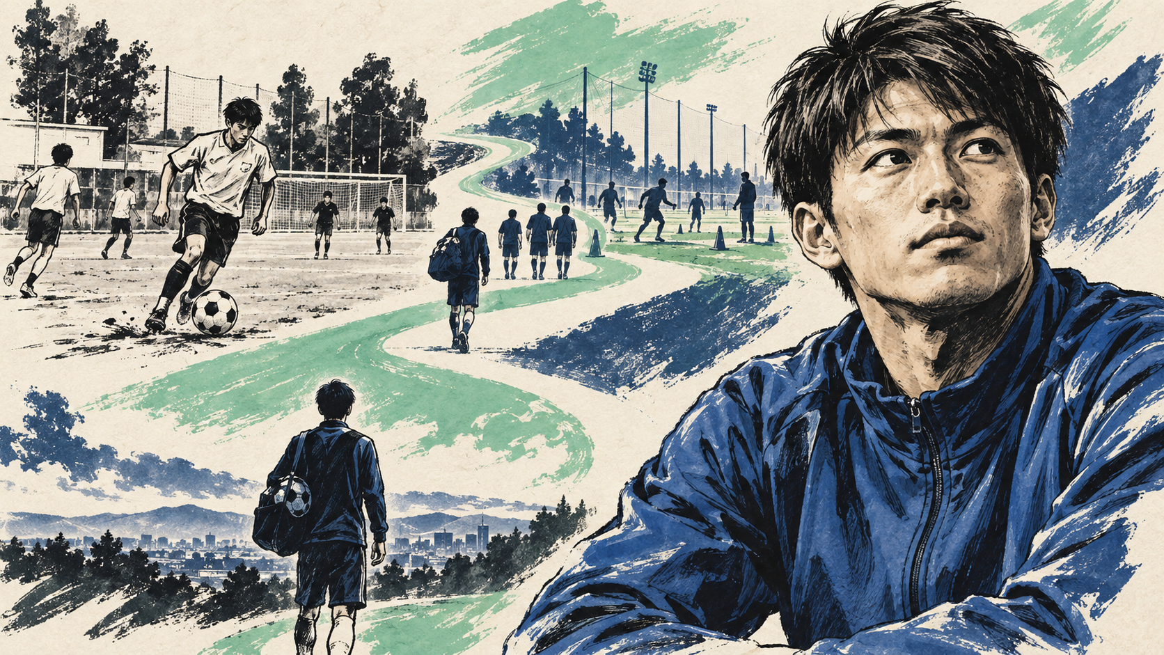 石川璃音選手と育成年代の歩みをイメージしたイラスト