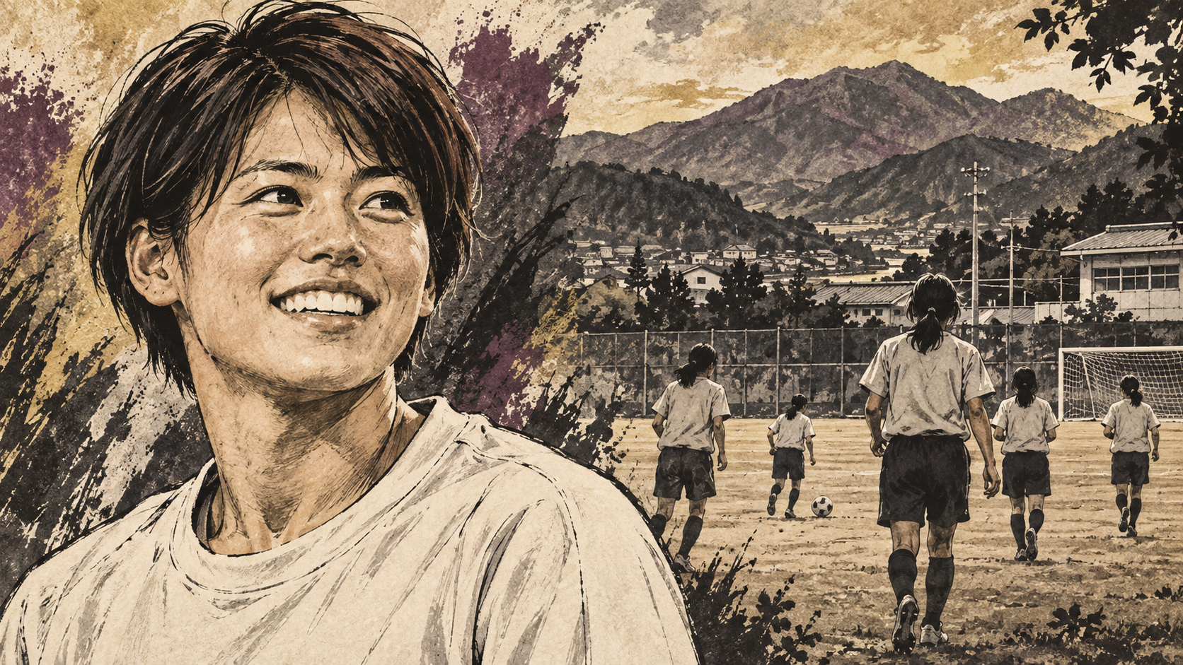 宮澤ひなたと育成年代をイメージしたイラスト（背景は実在校の再現ではありません）