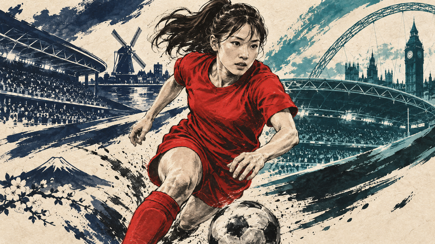 板村真央の海外での歩みをイメージしたイラスト