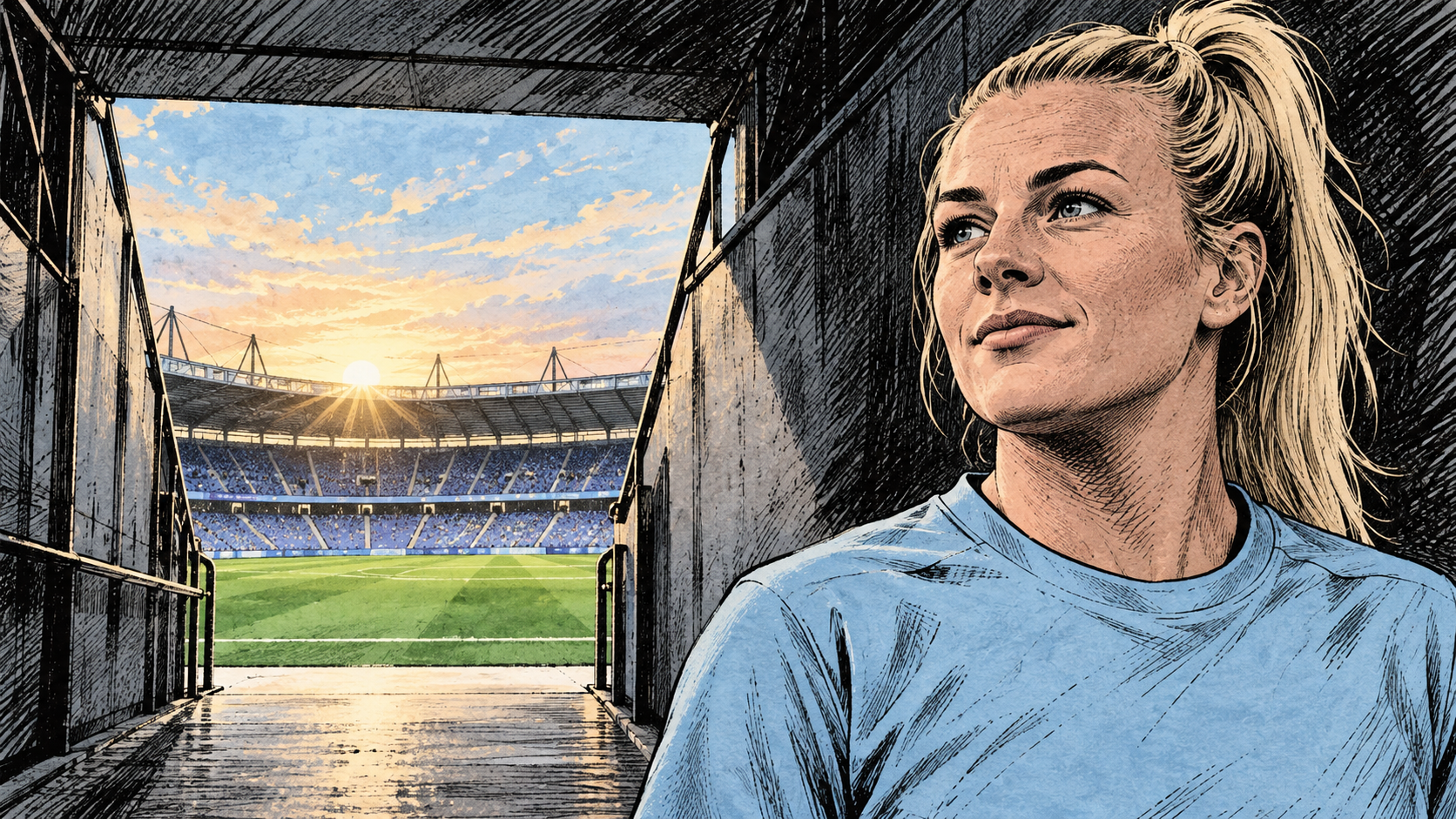 ローレン・ヘンプをイメージしたスタジアム通路の似顔絵