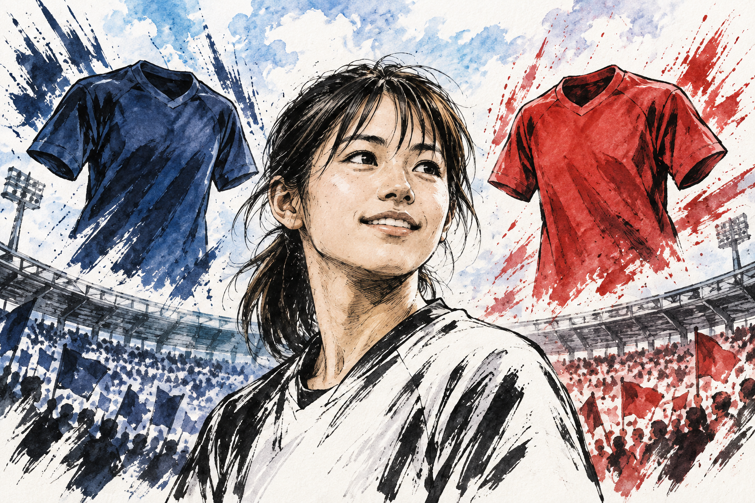 宮澤ひなた選手とユニフォーム選びをテーマにしたイラスト