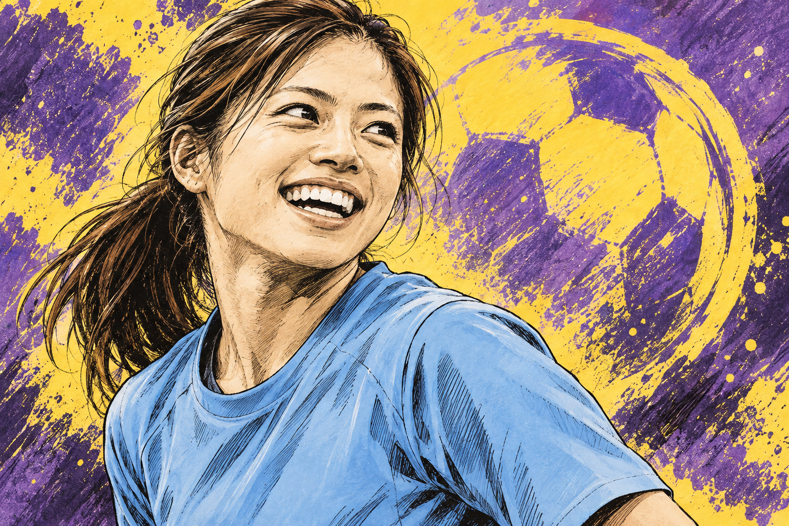 サッカーを楽しむ姿勢をテーマにしたAIイラスト。