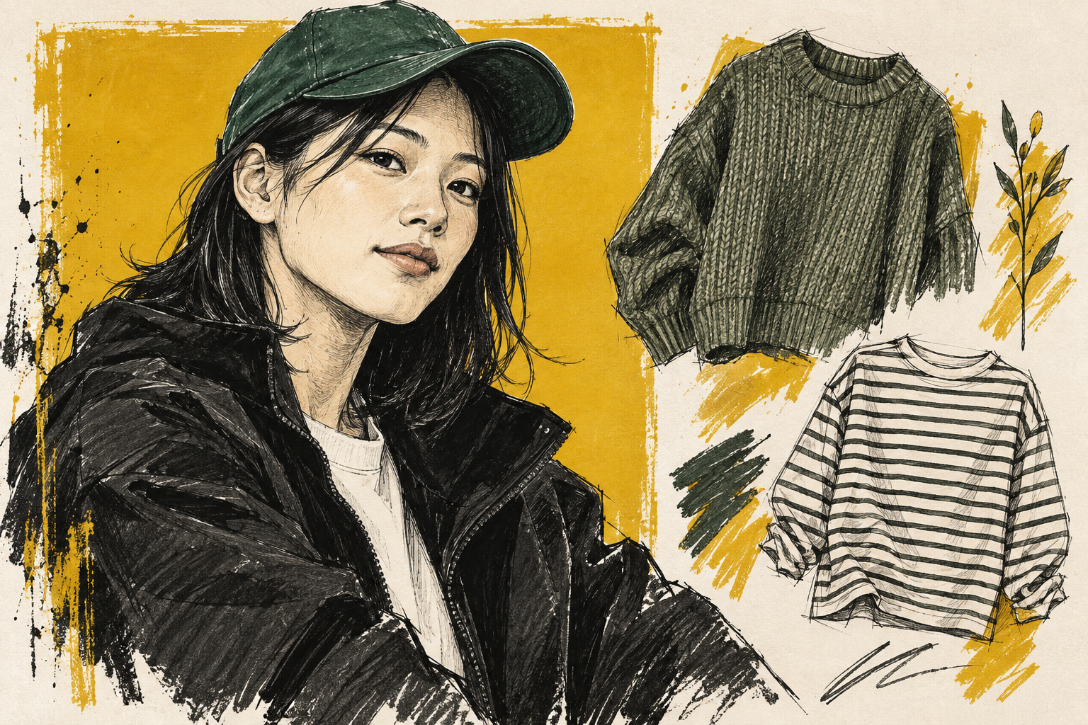 長野風花選手の私服をテーマにしたイラスト