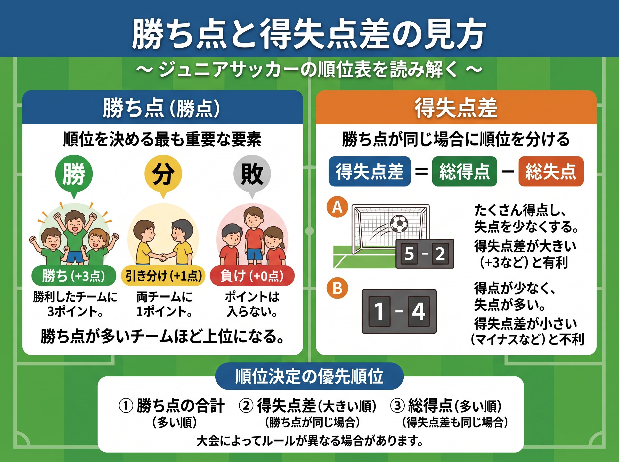 勝ち点と得失点差の見方