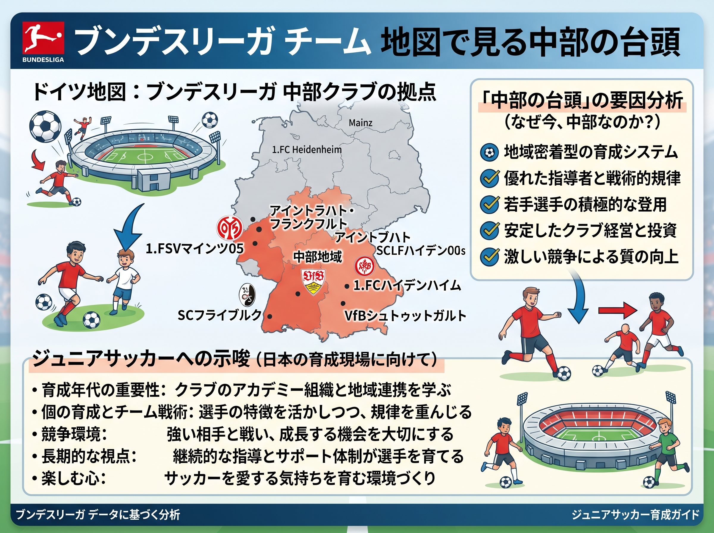 ブンデスリーガ チーム 地図で見る中部の台頭