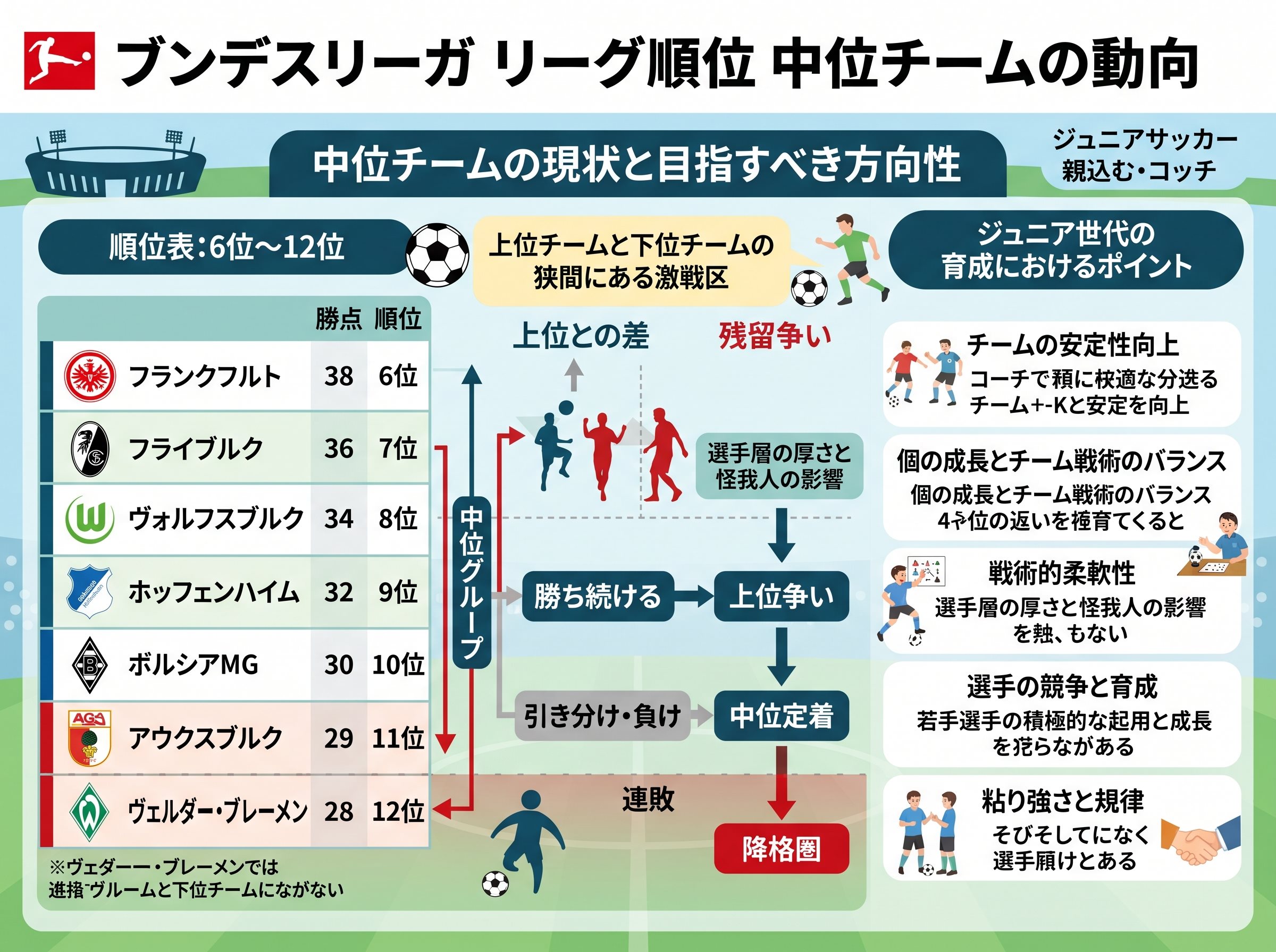 ブンデスリーガ リーグ順位 中位チームの動向