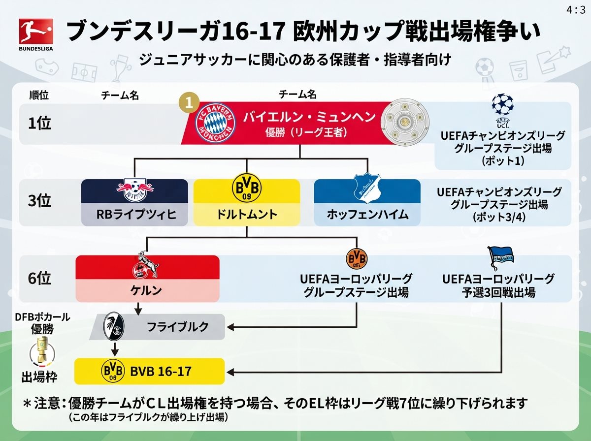 ブンデスリーガ16-17 欧州カップ戦出場権争い