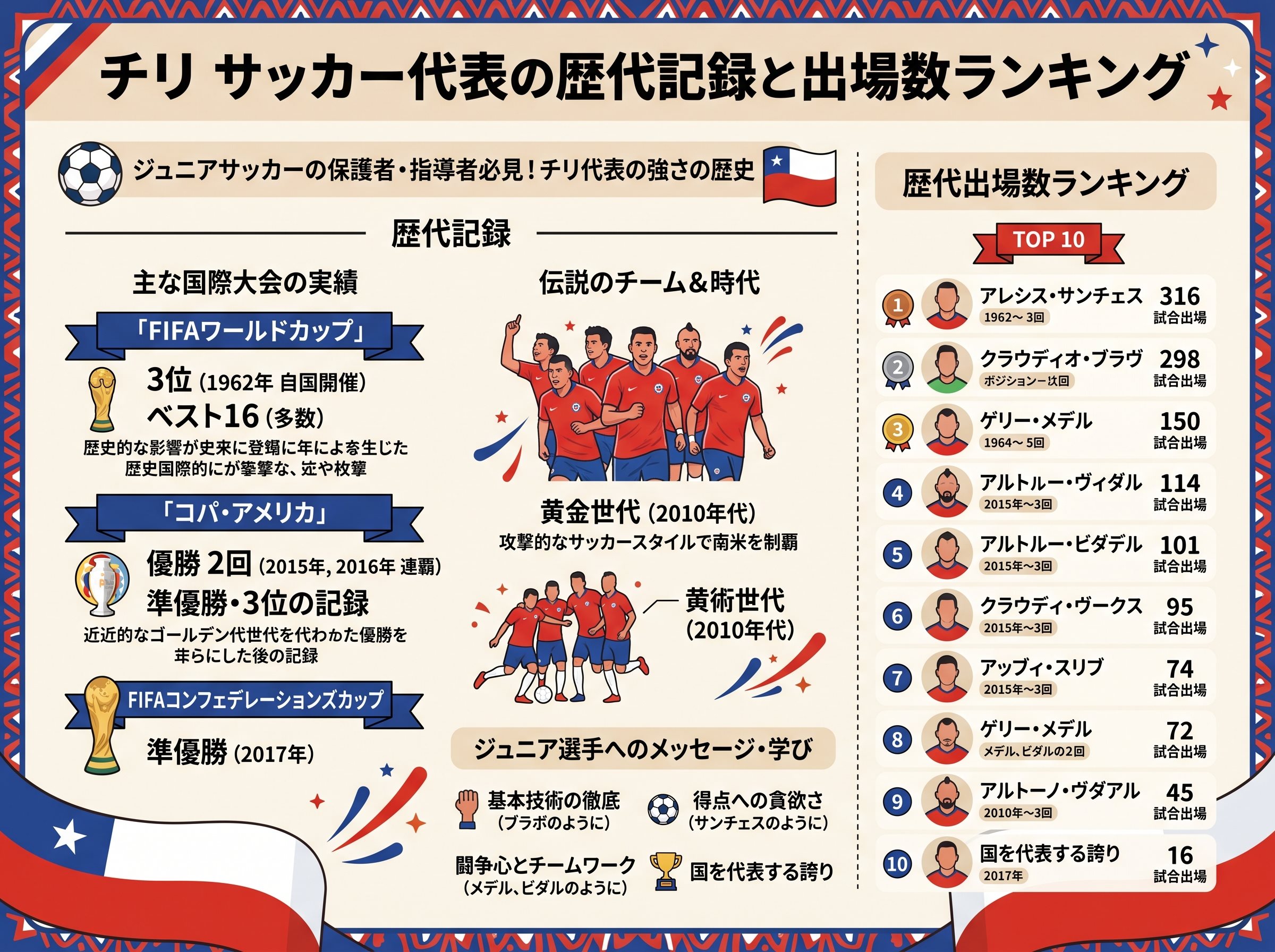チリ サッカー代表の歴代記録と出場数ランキング