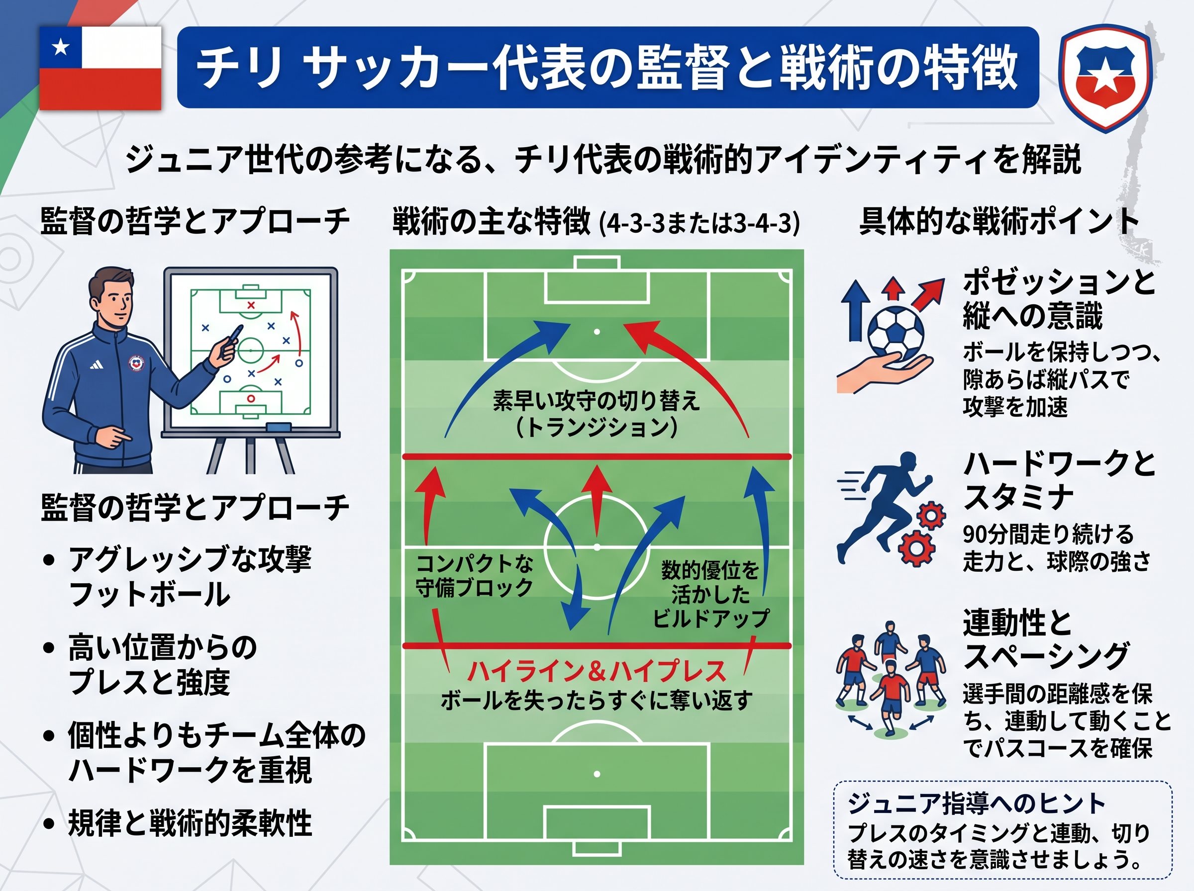 チリ サッカー代表の監督と戦術の特徴
