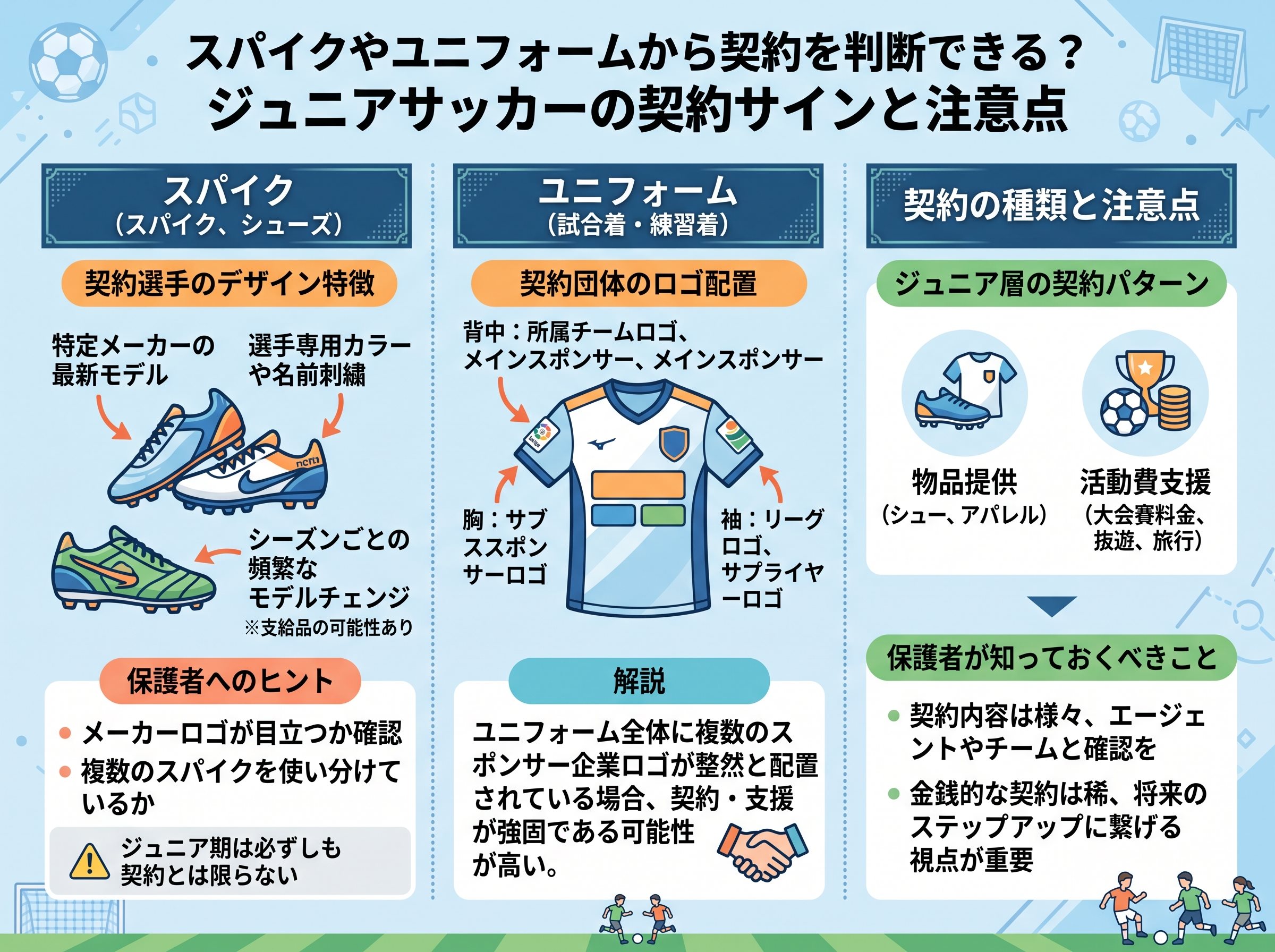 スパイクやユニフォームから契約を判断できる?