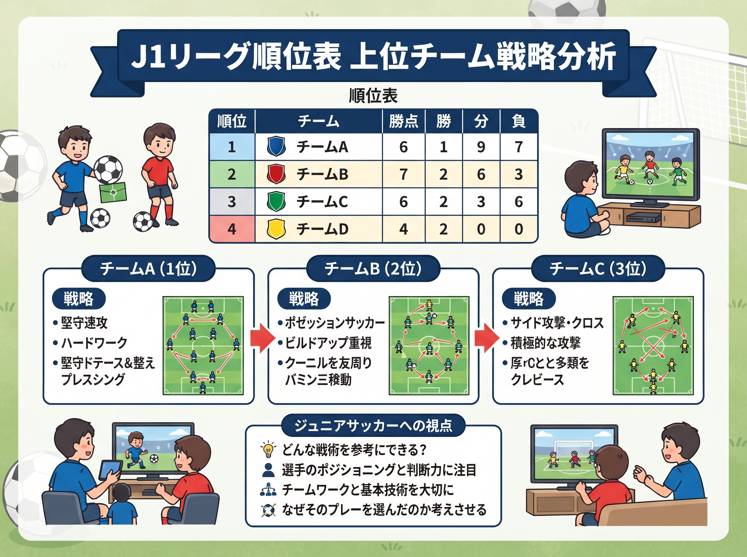 J1リーグ順位表上位チームの戦略分析