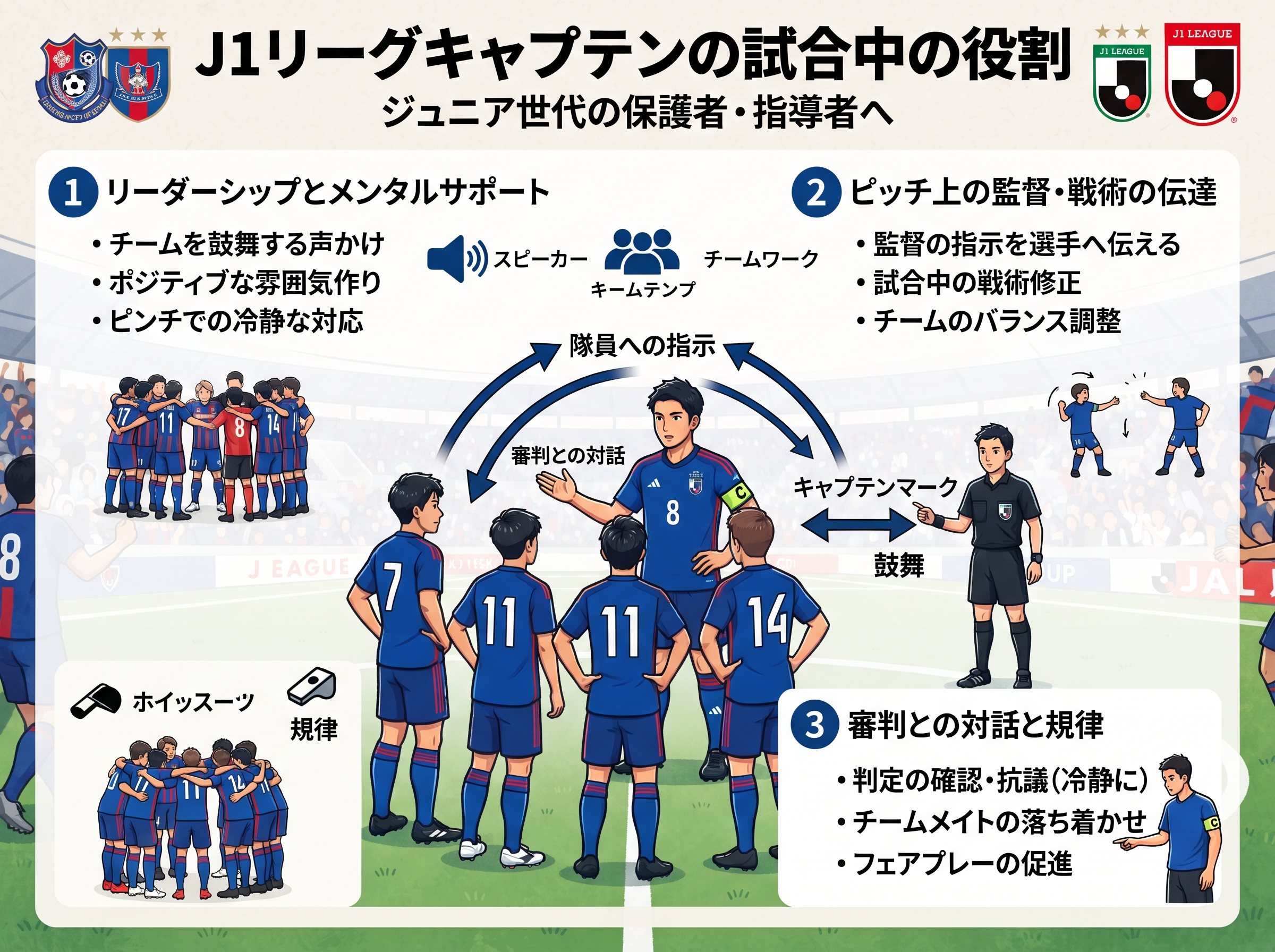 J1リーグキャプテンの試合中の役割