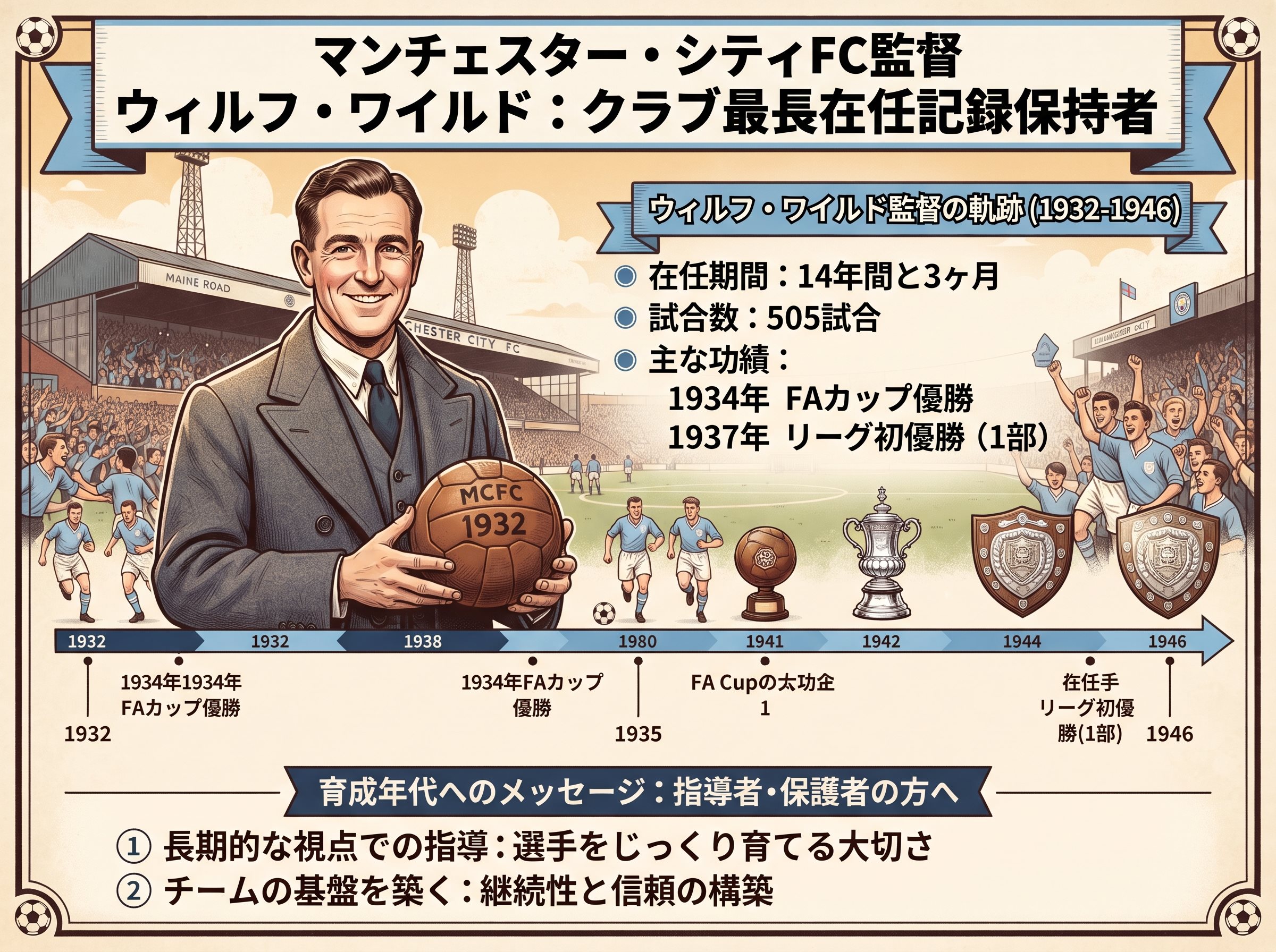 マンC監督 ウィルフ・ワイルド:最長在任記録保持者