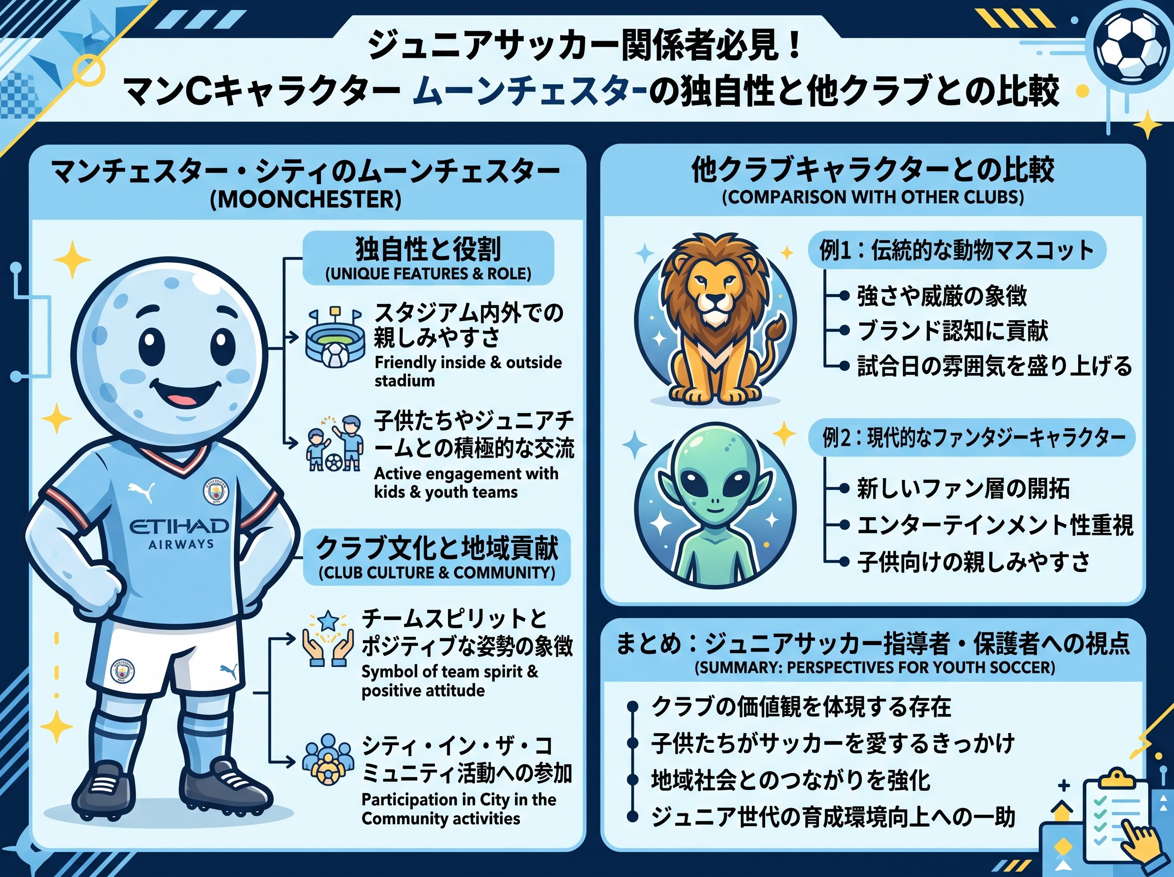 マンCキャラクター ムーンチェスターの独自性と他クラブとの比較