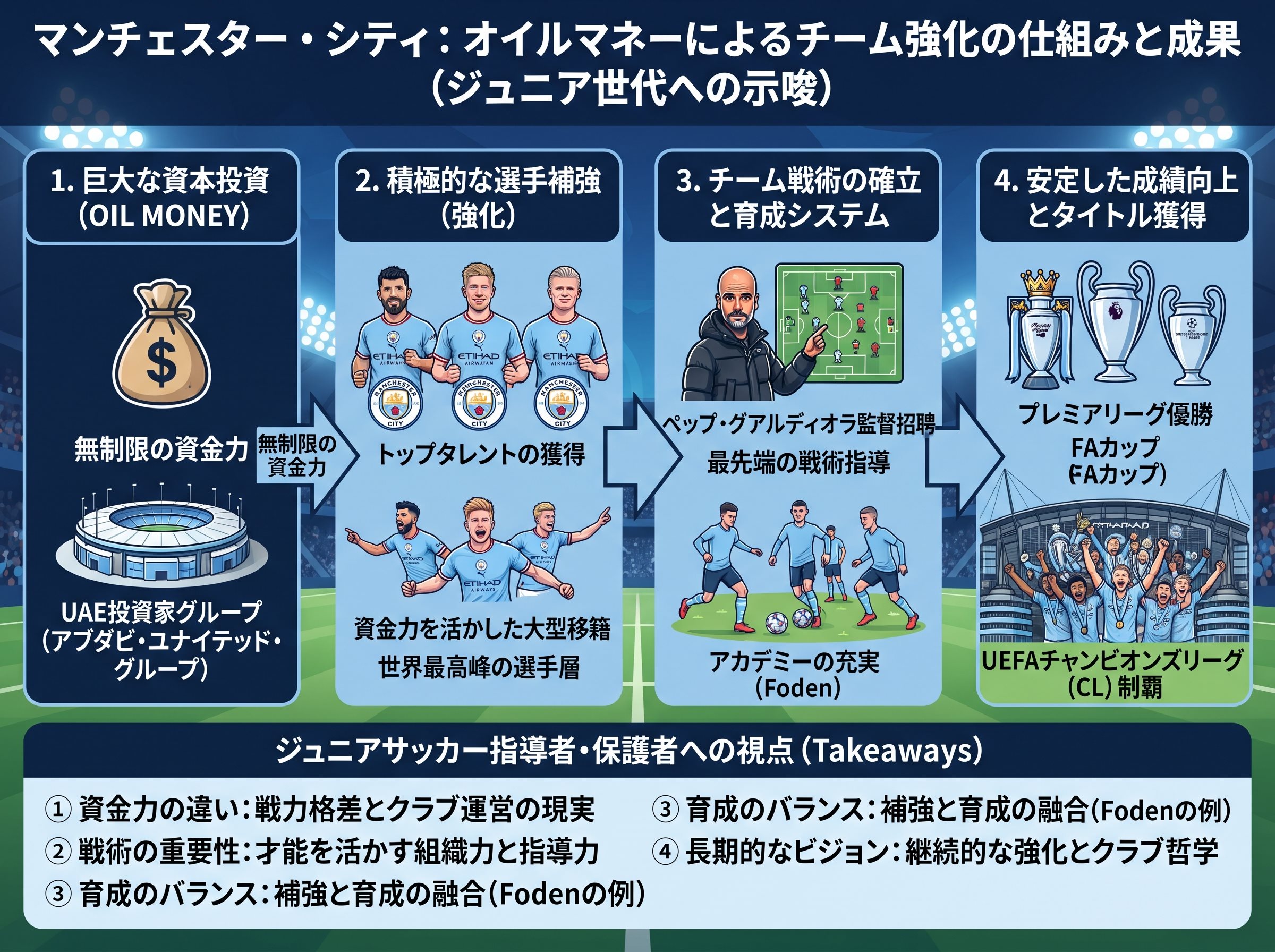 マンCオイルマネーによる選手補強と成績向上