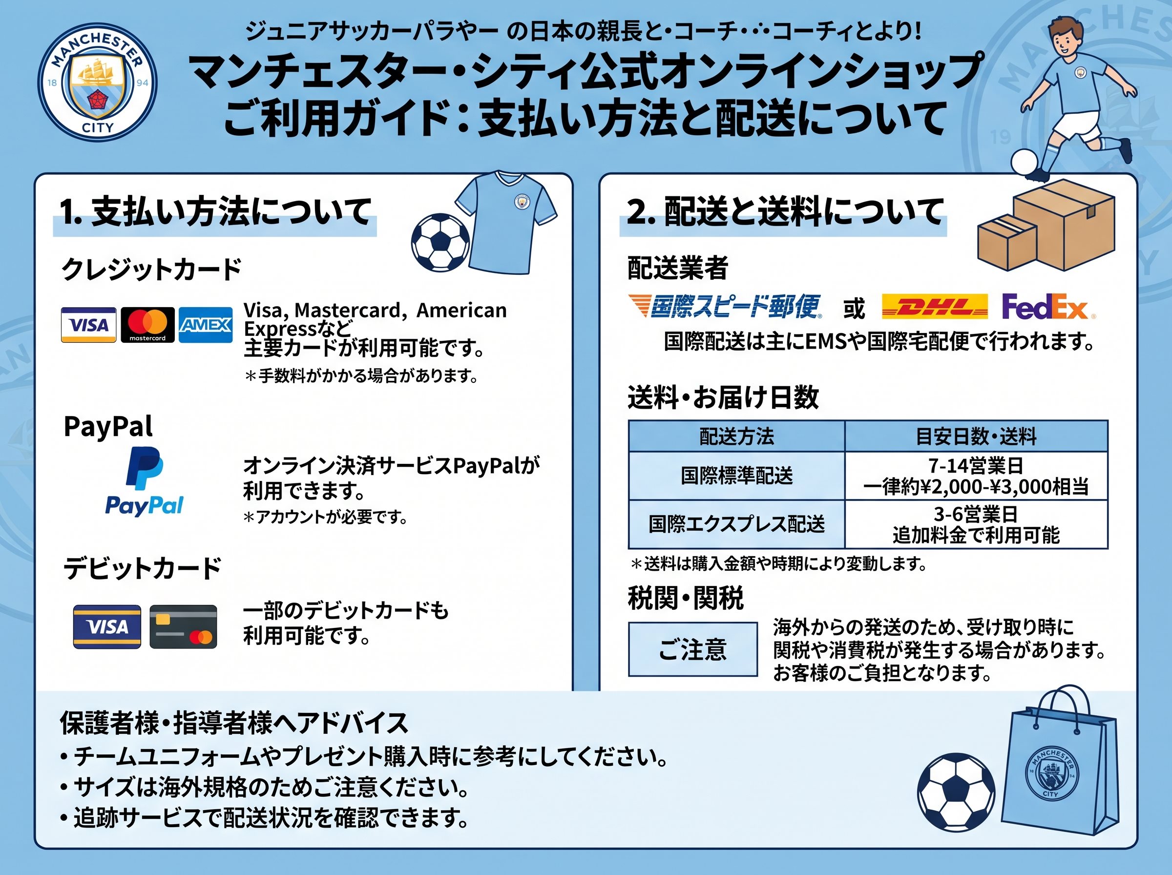 マンCオンラインショップの支払い方法と配送