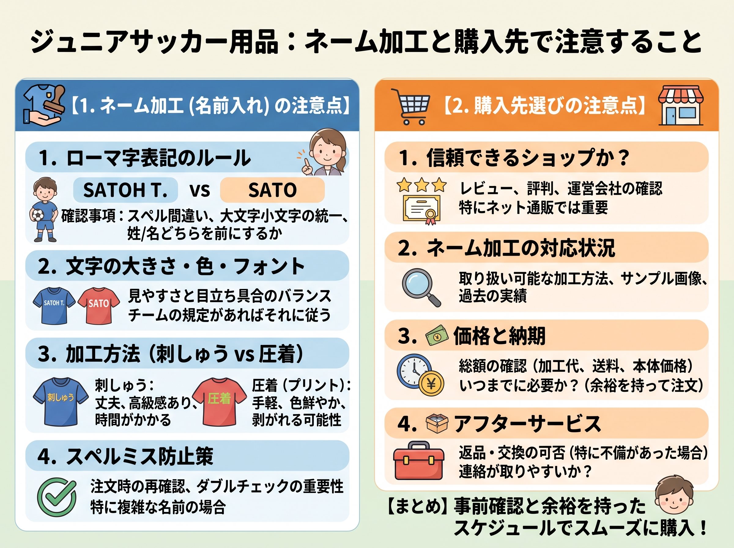 ネーム加工と購入先で注意すること