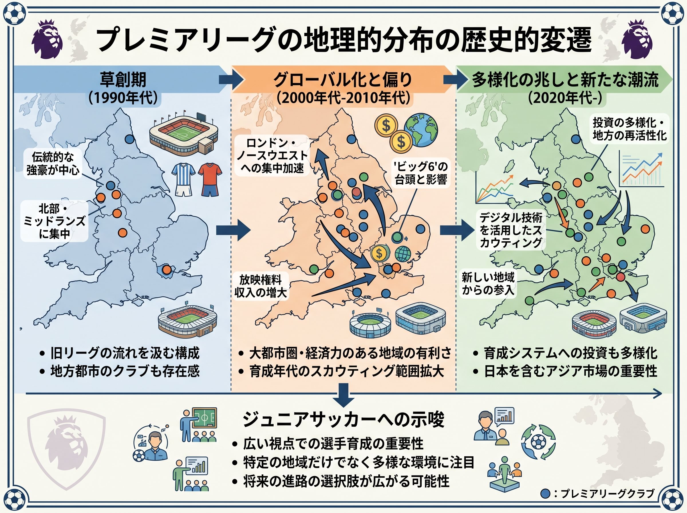プレミアリーグの地理的分布の歴史的変遷