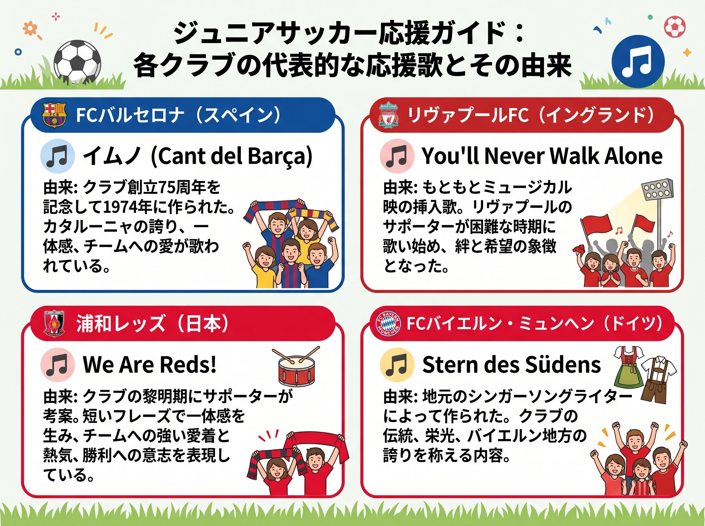 各クラブの代表的な応援歌とその由来