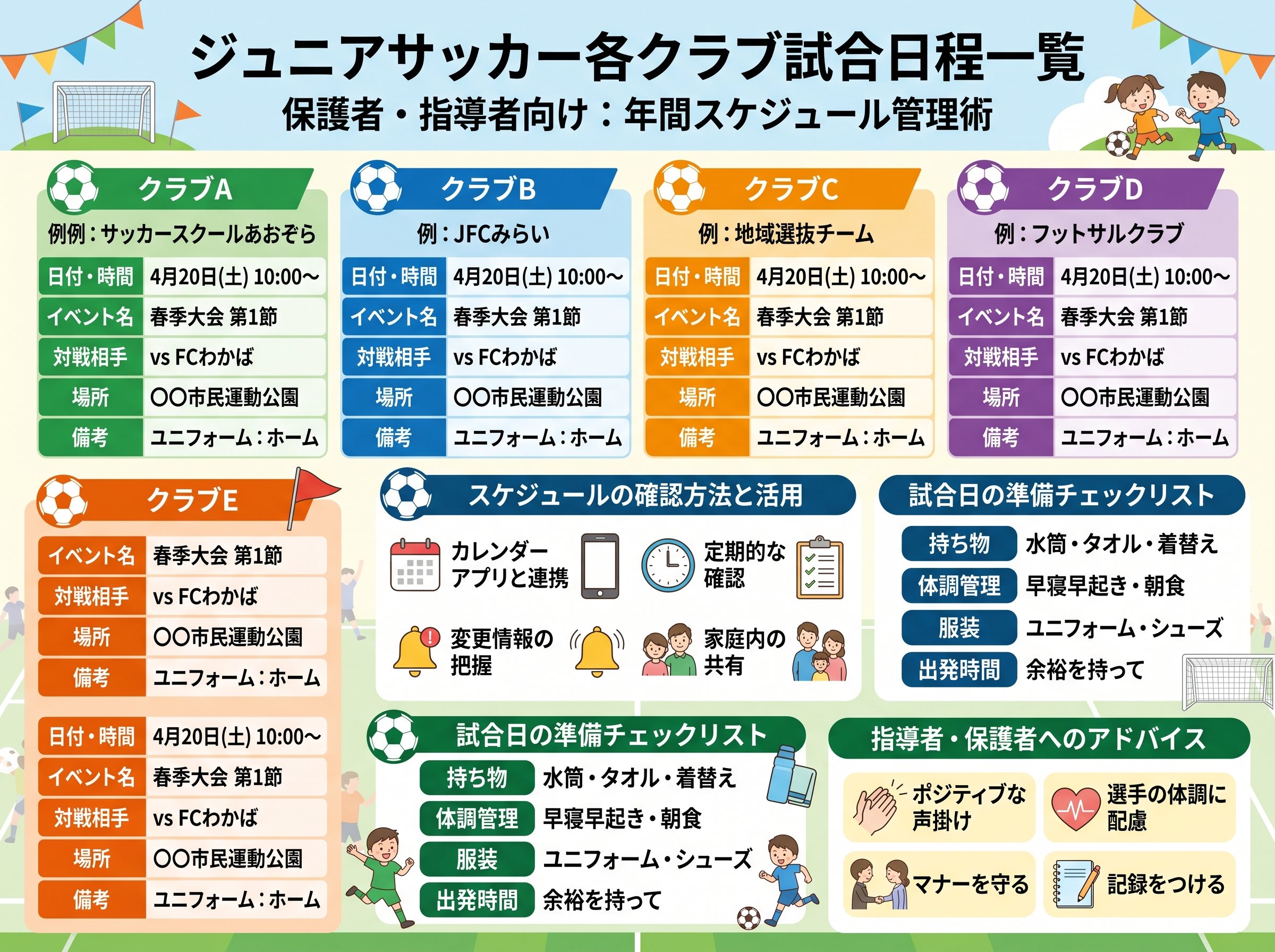 各クラブの試合日程一覧