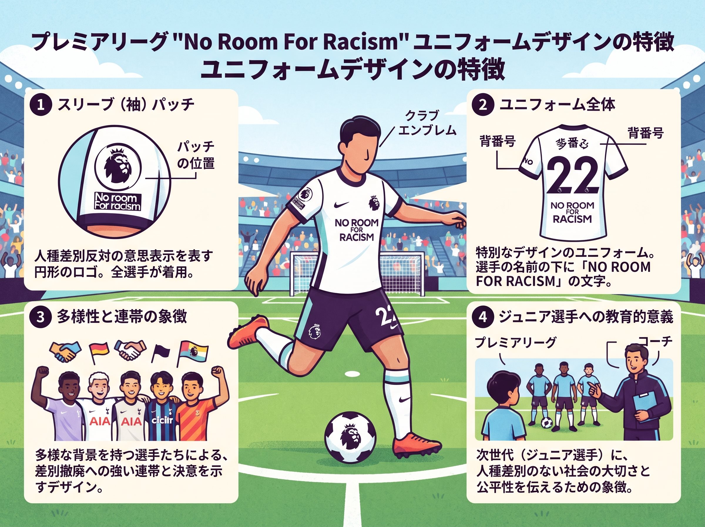 プレミアリーグ no room for racism ユニフォームデザインの特徴