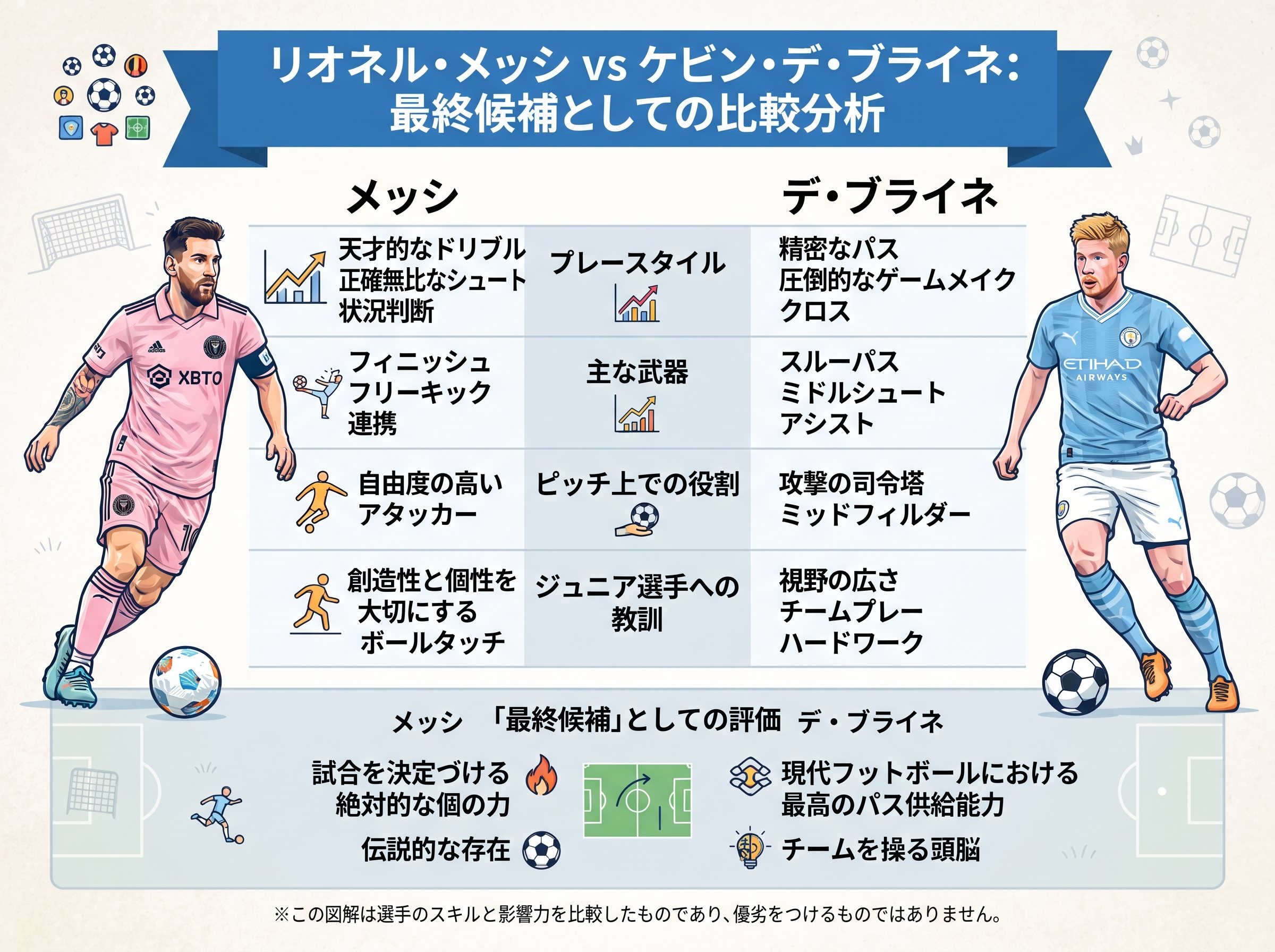 メッシとデ・ブライネの最終候補としての評価
